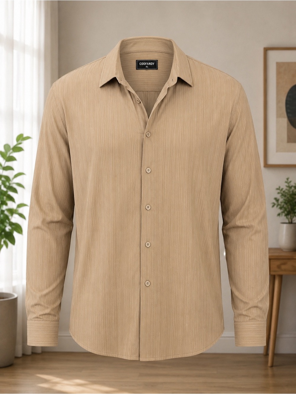 Coofandy Slim Fit Long Sleeve Dress Shirt in Tan
